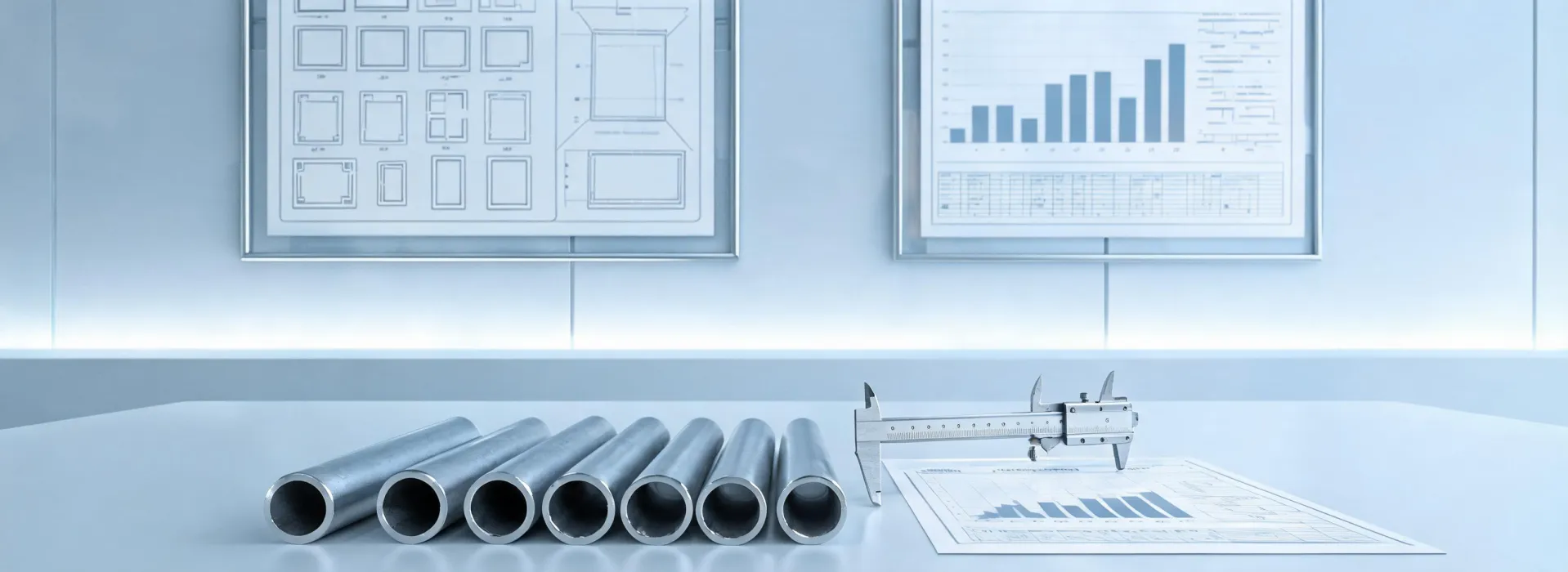 Specification sheets and Peacemaker structural samples on a drafting table